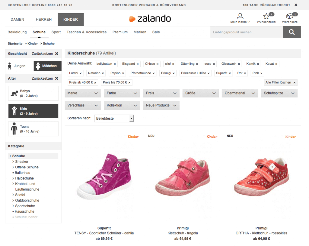 Mädchenschuhe in Rot und Rosa bei zalando mit Filter