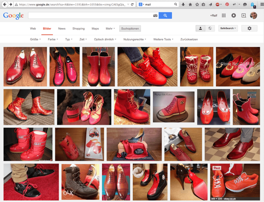Google Bildersuche nach roten Kinderschuhen
