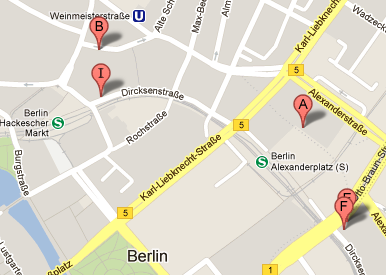 Kartenansicht, auf der Kinderschuhläden in Berlin-Mitte markiert sind