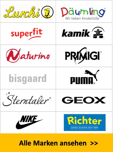 Alle Kinderschuhmarken: lurchi, daeumling, superfit, kamit, naturino, primigi, puma, nike, richter